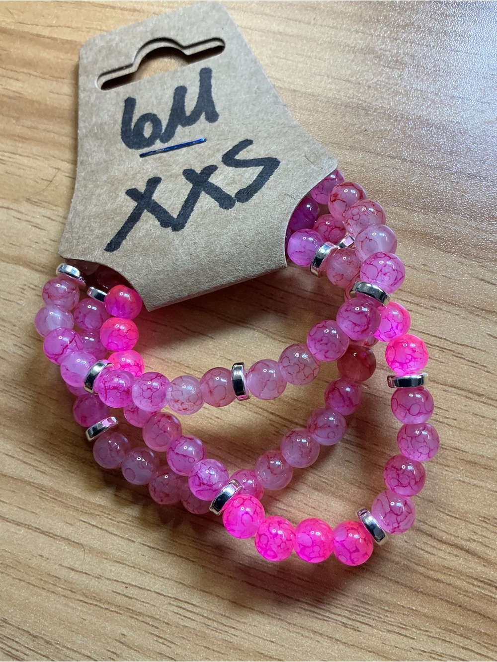Kids Pink Beaded Stretch Bracelet Set with Silver Accents